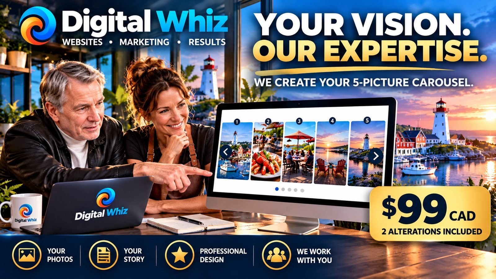 Digital Whiz: Your vision, our expertise. We create your 5-picture carousel. $99 CAD, 2 alterations included.