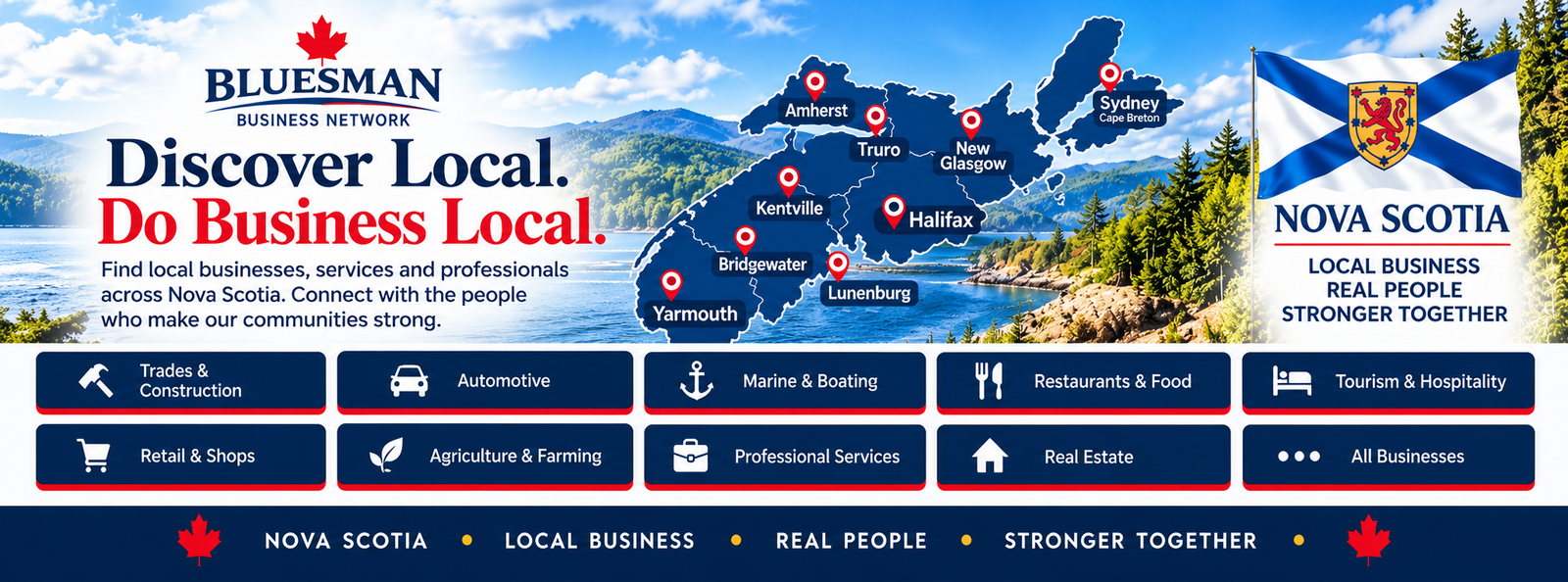 Bluesman Business Network. Discover Local. Do Business Local. Nova Scotia business communities and categories.